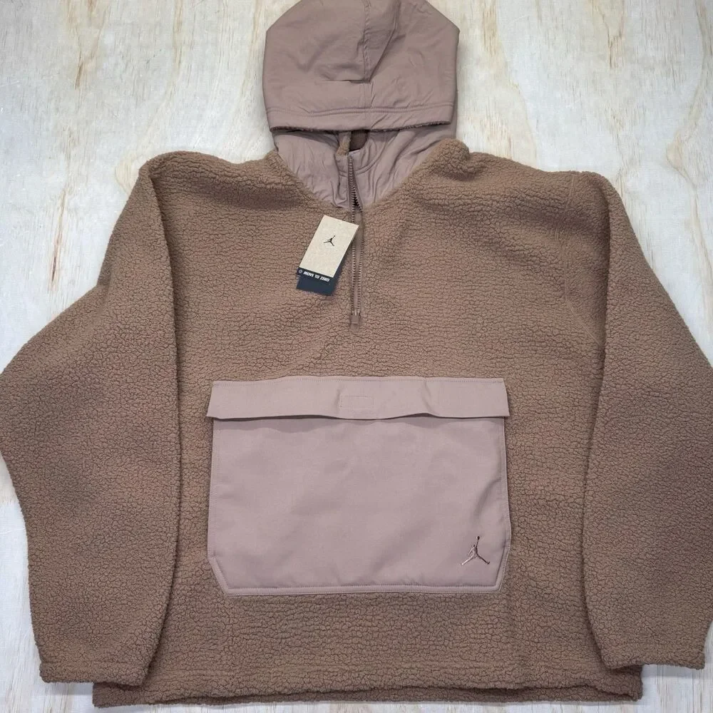 NEW Air Jordan Flight Sherpa 1/2 Zip Pullover Hoodie Mens 2XL Brown FV7452-223